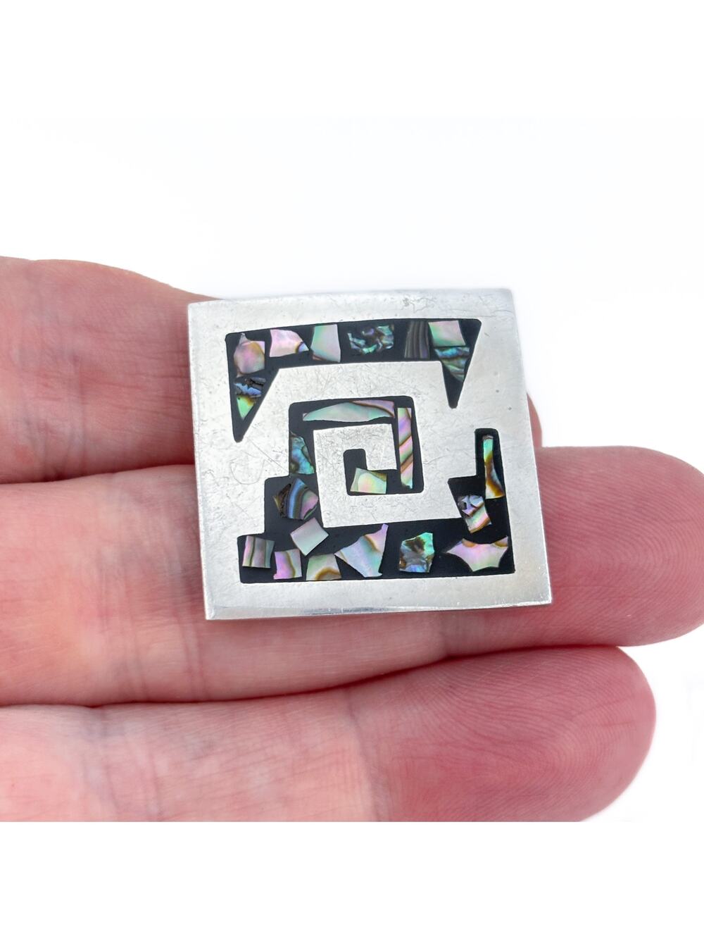 Vintage Mexican Taxco Sterling Silver 925 Abalone Geometric Brooch